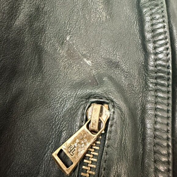 Rare Lauren Ralph Lauren Dark Green Leather Biker Jacket - Picture 9 of 9